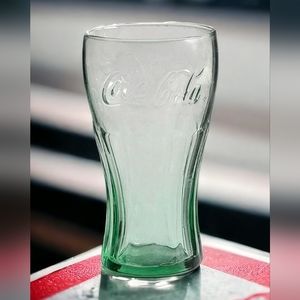 Vintage Libbey Glass Co. Coca Cola Flat Green 16oz Glass Tumbler Set 2